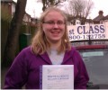 Rachel with Driving test pass certificate